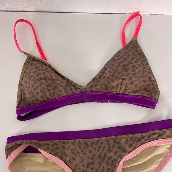 Sundry Brown Leopard Print with Pink and Purple Outlining Bikini Swimsuit - Picture 3 of 4